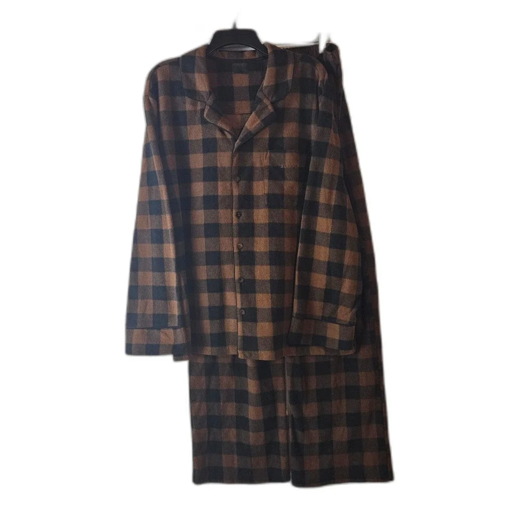 Skims Fleece Brown Plaid 2 peice Pajamas Size Large